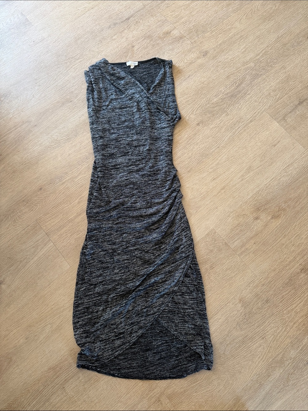 Wilfred Free Sleeveless Gray Ruched Wrap-Front Maxi Dress